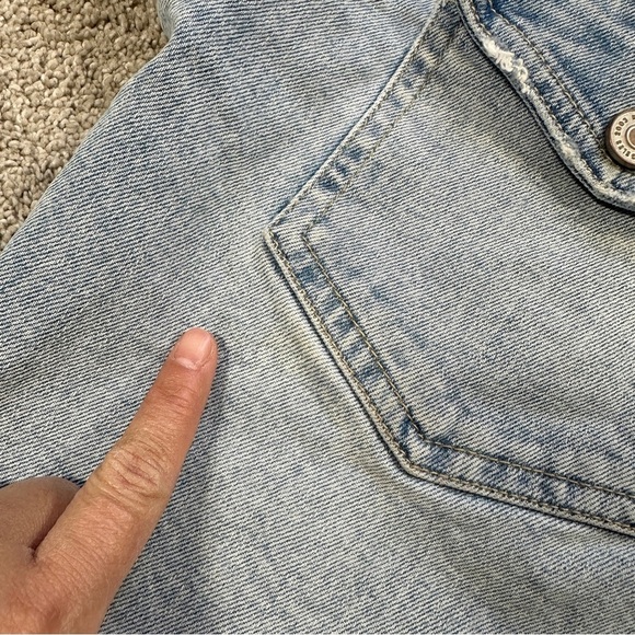 KanCan Jean Jacket Longsleeve Cropped Plaid Details Aligyn Frayed Hem Blue S - Picture 13 of 16